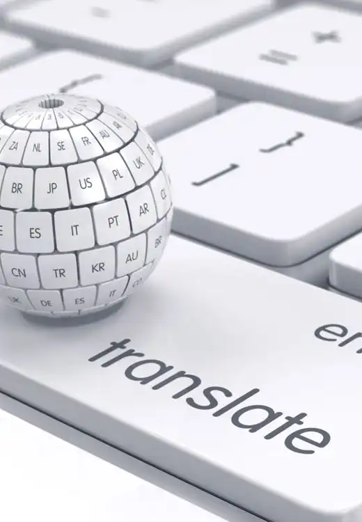 Keyboard with a globe and the word 'translate,' symbolizing biomedical and pharmaceutical translation services for global markets Keyboard with a globe and the word 'translate,' symbolizing biomedical and pharmaceutical translation services for global markets.