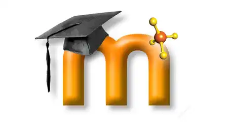 The Moodle logo featuring a graduation cap and a molecule, symbolizing university-level online courses The Moodle logo featuring a graduation cap and a molecule, symbolizing university-level online courses.