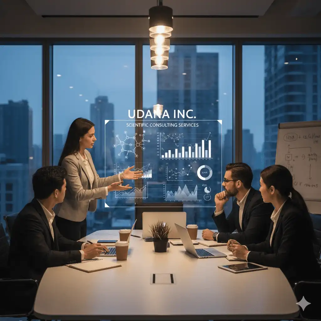 Udana Inc. team members providing Scientific Consulting Services at a strategy meeting with clients